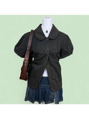 2010s charcoal pinstripe grunge boho tween light weight jacket